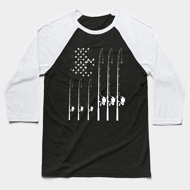 Fishing Rod American Flag and Reel Baseball T-Shirt by Shirtbubble